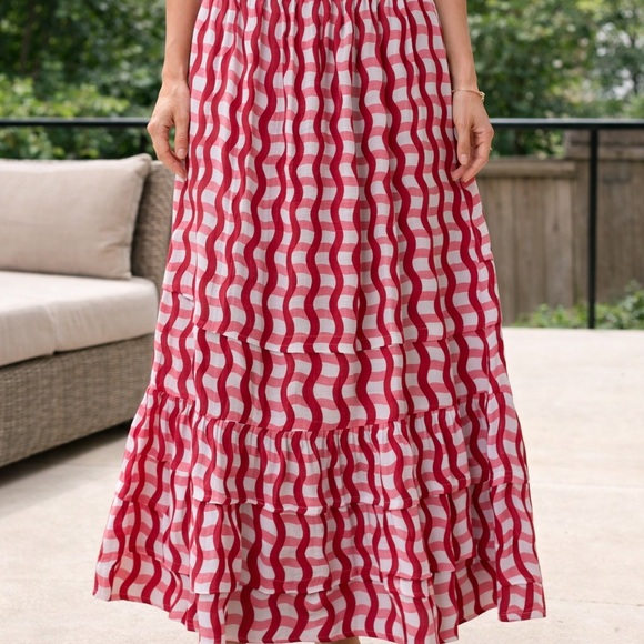 Olivia & Indigo Dresses & Skirts - Olivia & Indigo Maxi Skirt Size Small Pink White Tiered Boho Cotton